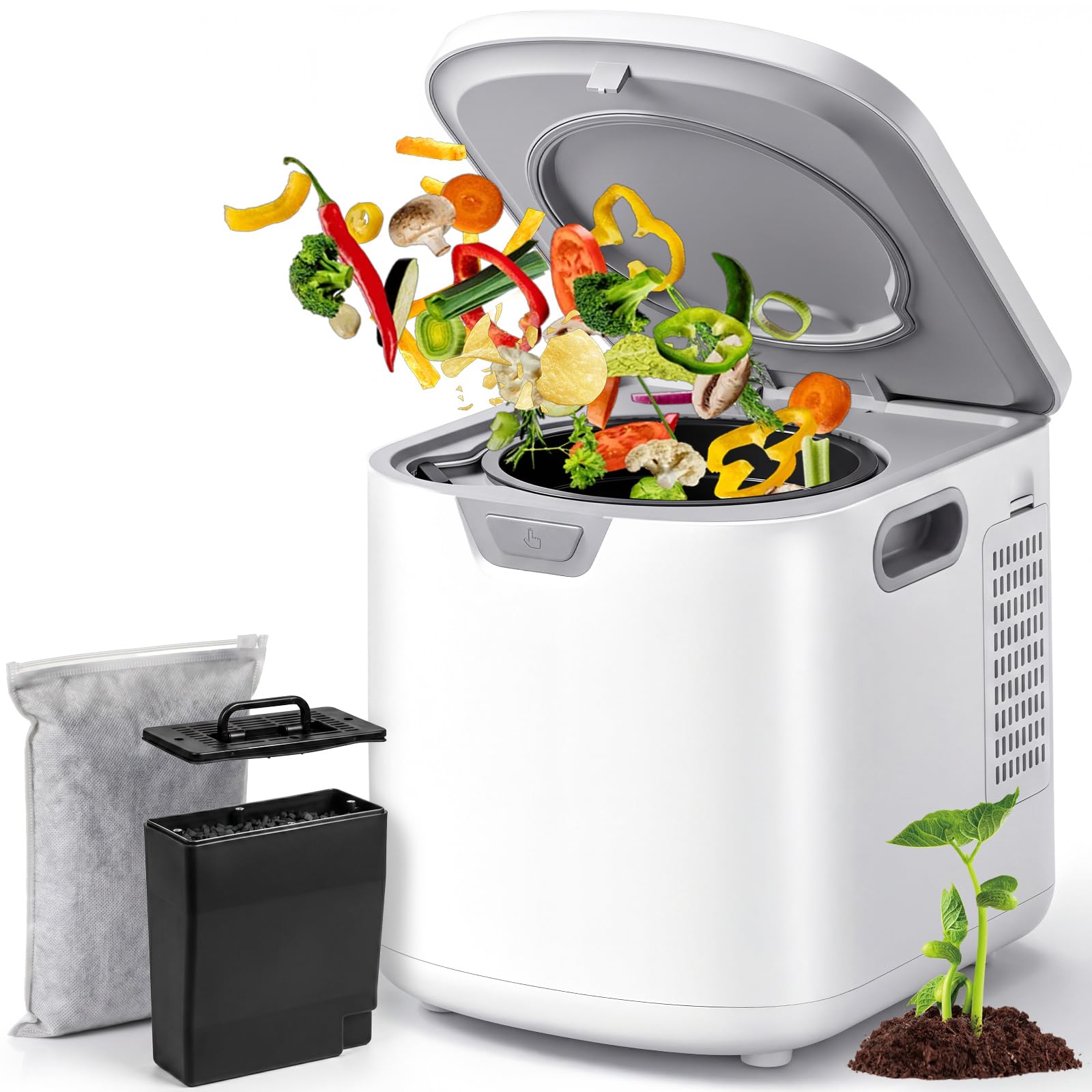 H.yeed 4L Electric Composter for Kitchen, Grey