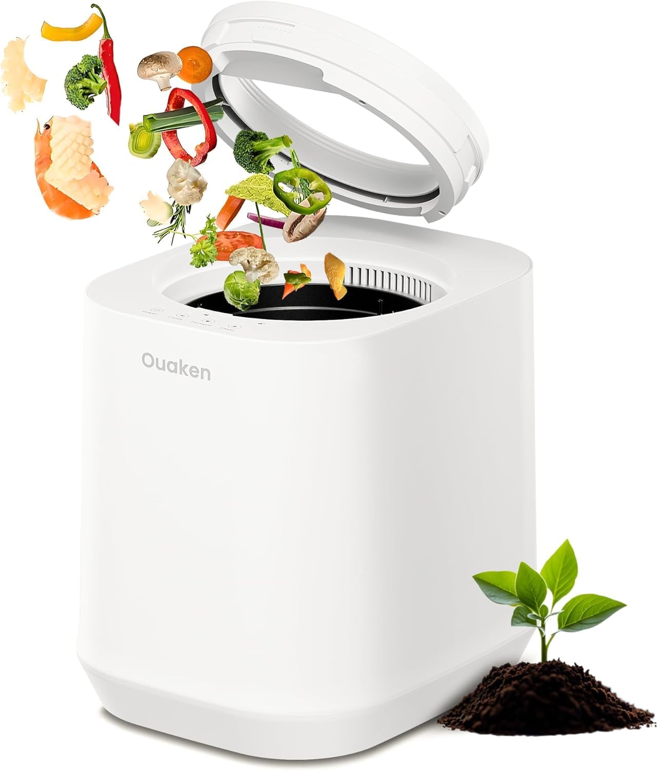 Ouaken 4L Electric Composter for Kitchen, White